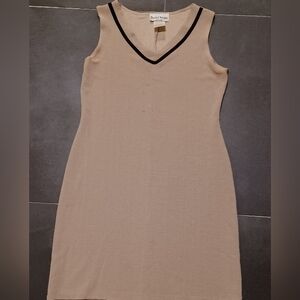 Nicole Studio Elegant Tan Dress with Black Trim Size M